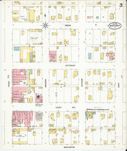 Sanborn Fire Insurance Map from Winterset, Madison County, Iowa (1899), Sheet #0003 - Historic Sanborn Fire Insurance Map Print, vintage old map wall art