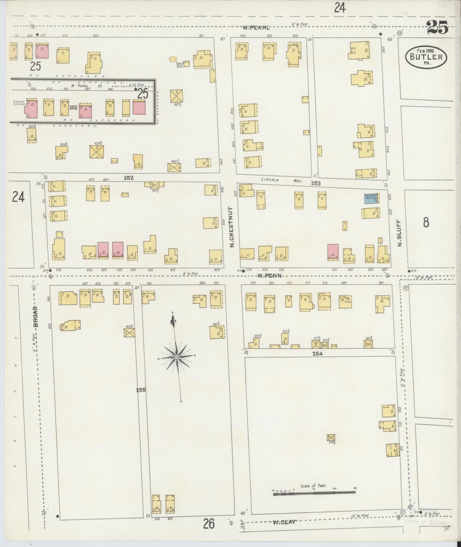 Sanborn Fire Insurance Map from Butler, Butler County, Pennsylvania (1906), Sheet #0025 - Historic Sanborn Fire Insurance Map Print, vintage old map wall art, antique decor, genealogy gift, Pennsylvania Pennsylvania map