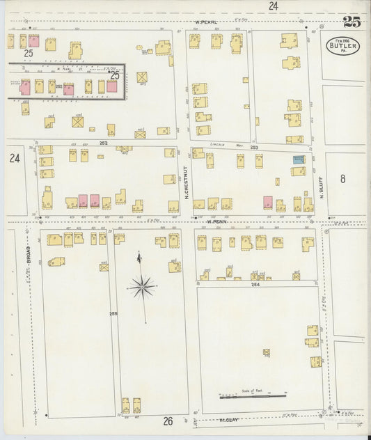 Sanborn Fire Insurance Map from Butler, Butler County, Pennsylvania (1906), Sheet #0025 - Historic Sanborn Fire Insurance Map Print, vintage old map wall art, antique decor, genealogy gift, Pennsylvania Pennsylvania map