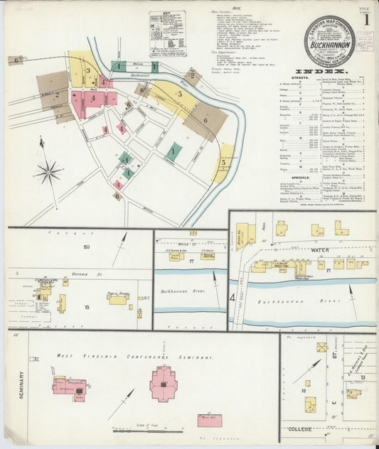 Sanborn Fire Insurance Map from Buckhannon, Upshur County, West Virginia (1904), Sheet #0001 - Complete Map Set gallery image, historic Sanborn map, vintage wall art, West Virginia West Virginia