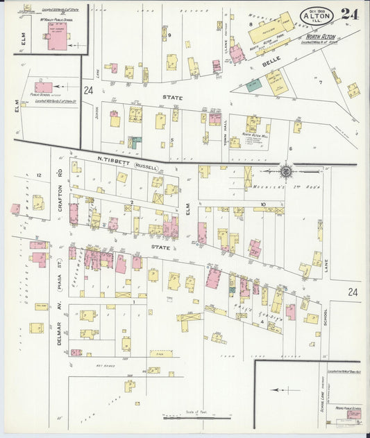 Sanborn Fire Insurance Map from Alton, Madison County, Illinois (1909), Sheet #0024 - Historic Sanborn Fire Insurance Map Print, vintage old map wall art, antique decor, genealogy gift, Illinois Illinois map