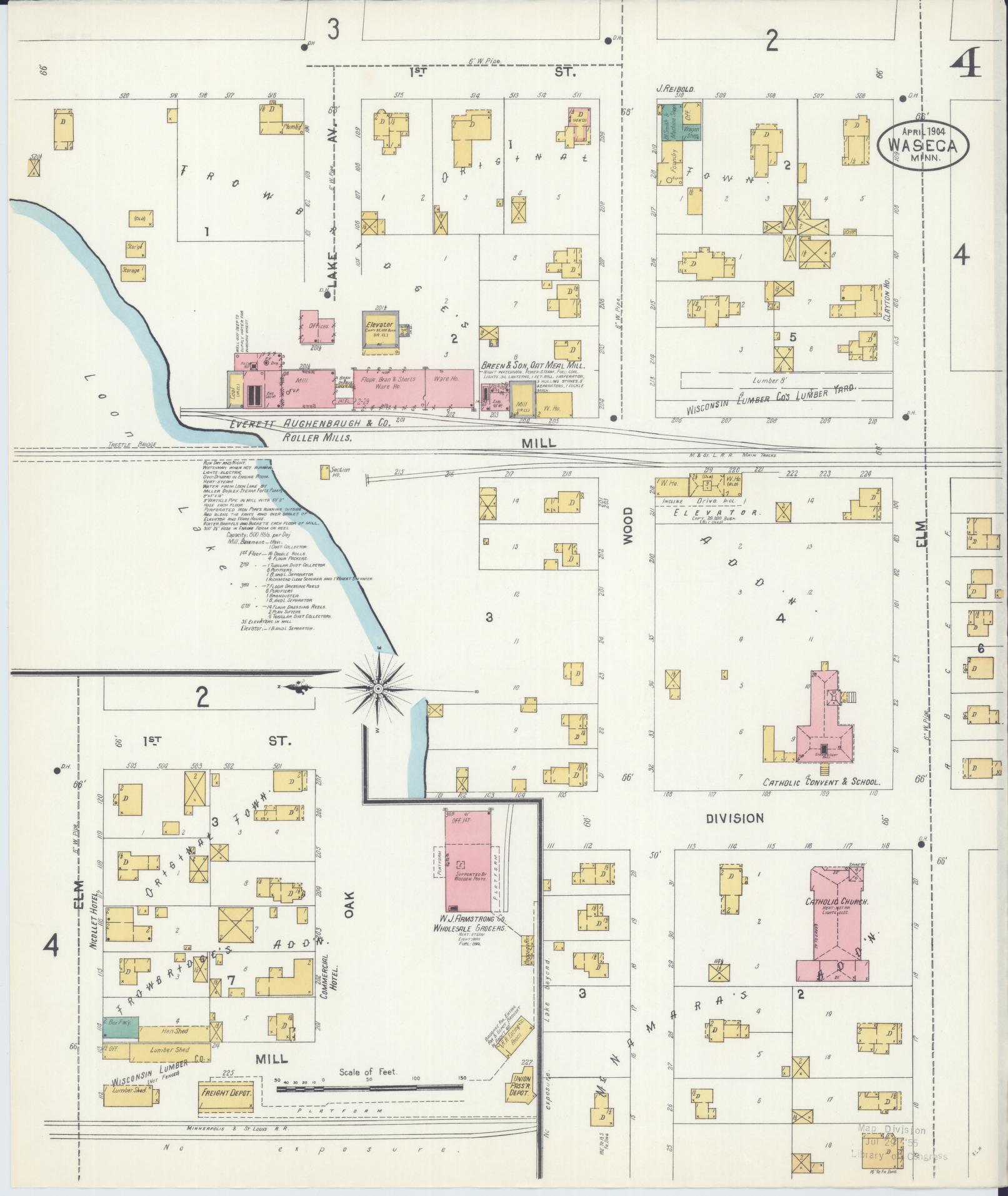 Sanborn Fire Insurance Map from Waseca, Waseca County, Minnesota (1904), Sheet #0004 - Complete Map Set gallery image, historic Sanborn map, vintage wall art, Minnesota Minnesota