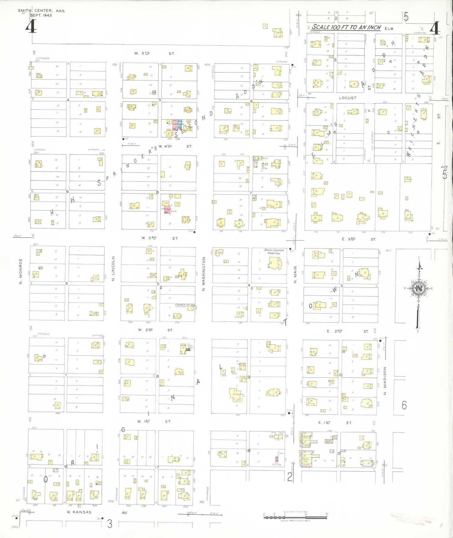 Sanborn Fire Insurance Map from Smith Center, Smith County, Kansas (1943), Sheet #0004 - Complete Map Set gallery image, historic Sanborn map, vintage wall art, Kansas Kansas