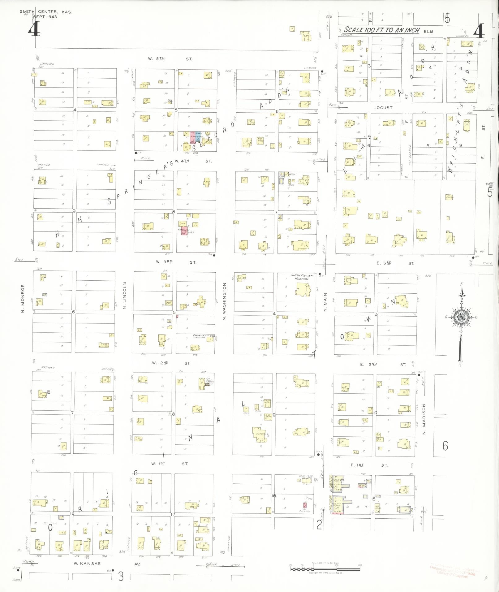 Sanborn Fire Insurance Map from Smith Center, Smith County, Kansas (1943), Sheet #0004 - Complete Map Set gallery image, historic Sanborn map, vintage wall art, Kansas Kansas