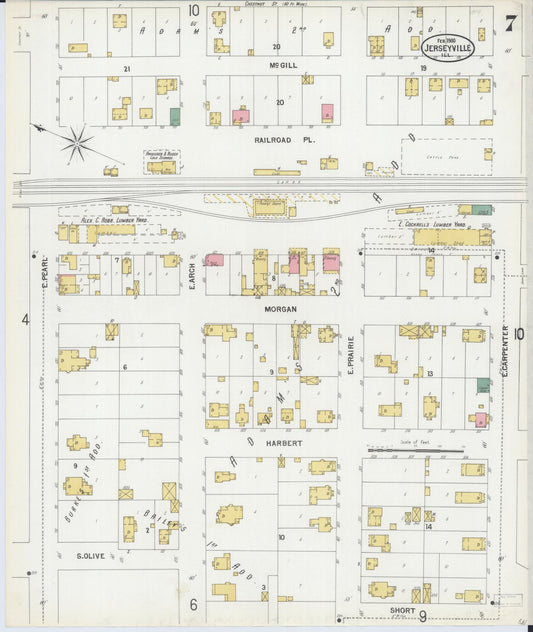 Sanborn Fire Insurance Map from Jerseyville, Jersey County, Illinois (1900), Sheet #0007 - Historic Sanborn Fire Insurance Map Print, vintage old map wall art, antique decor, genealogy gift, Illinois Illinois map