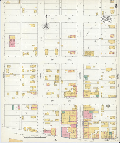Sanborn Fire Insurance Map from Staples, Todd County, Minnesota (1904), Sheet #0003 - Complete Map Set gallery image, historic Sanborn map, vintage wall art, Minnesota Minnesota