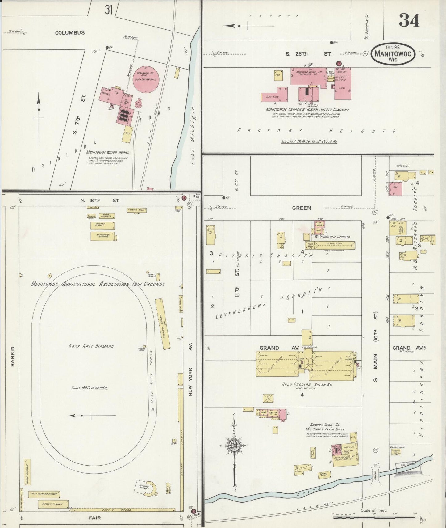 Sanborn Fire Insurance Map from Manitowoc, Manitowoc County, Wisconsin (1912), Sheet #0034 - Complete Map Set gallery image, historic Sanborn map, vintage wall art, Wisconsin Wisconsin