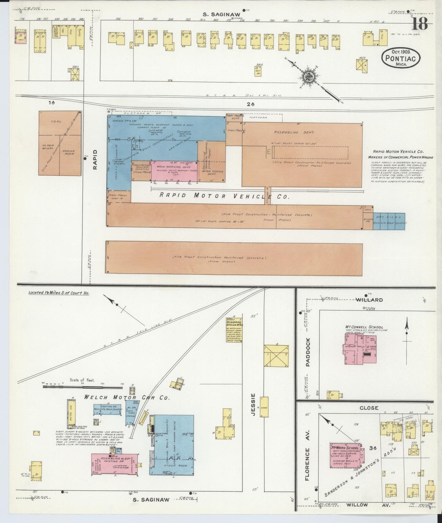 Sanborn Fire Insurance Map from Pontiac, Oakland County, Michigan (1909), Sheet #0018 - Complete Map Set gallery image, historic Sanborn map, vintage wall art, Michigan Michigan