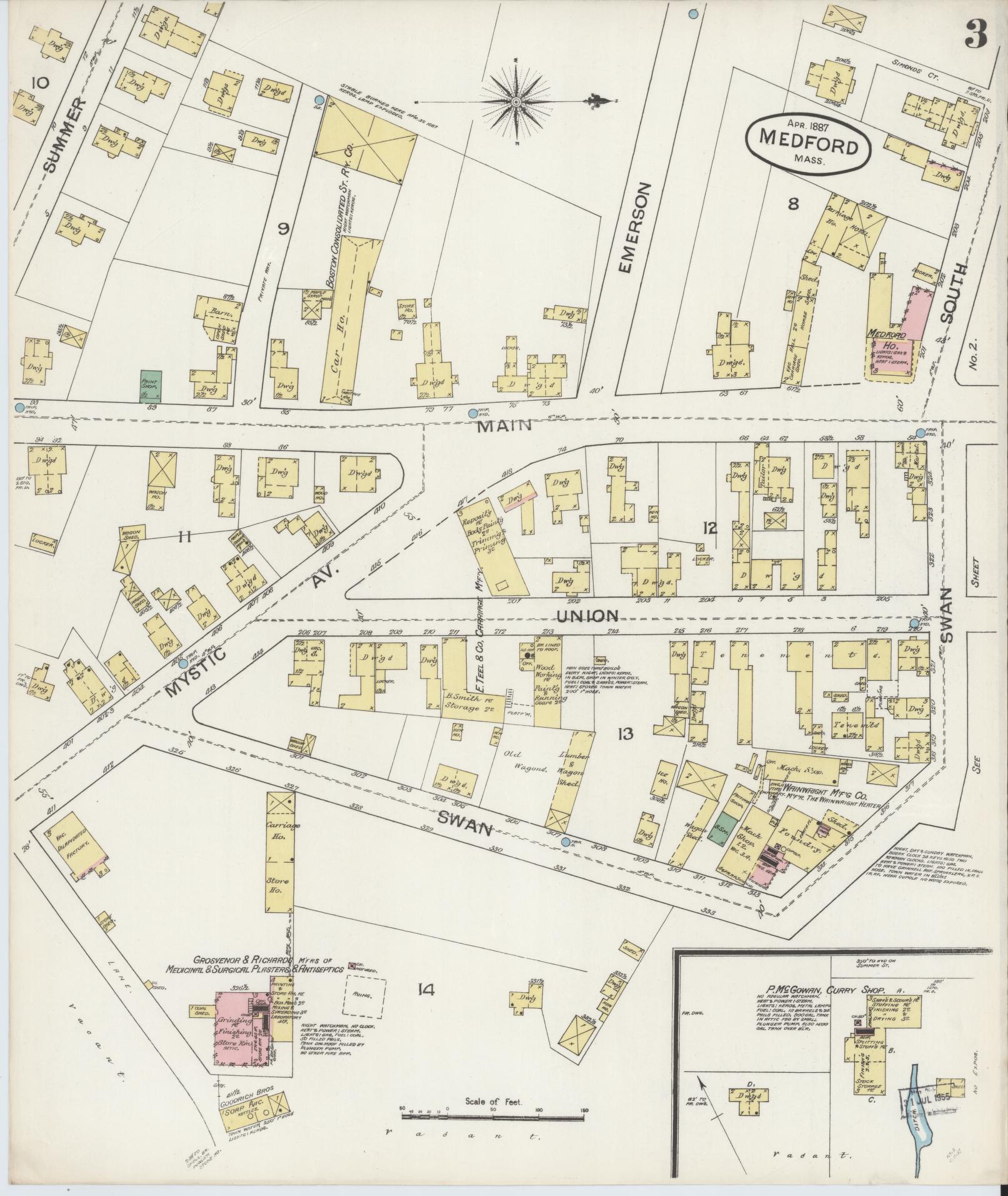 Sanborn Fire Insurance Map from Medford, Middlesex County, Massachusetts (1887), Sheet #0003 - Complete Map Set gallery image, historic Sanborn map, vintage wall art, Massachusetts Massachusetts