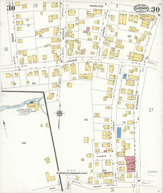 Sanborn Fire Insurance Map from Gardner, Worcester County, Massachusetts (1923), Sheet #0030 - Historic Sanborn Fire Insurance Map Print, vintage old map wall art, antique decor, genealogy gift, Massachusetts Massachusetts map