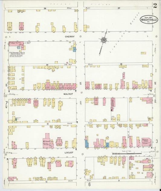 Sanborn Fire Insurance Map from Wrightsville, York County, Pennsylvania (1909), Sheet #0002 - Historic Sanborn Fire Insurance Map Print, vintage old map wall art, antique decor, genealogy gift, Pennsylvania Pennsylvania map