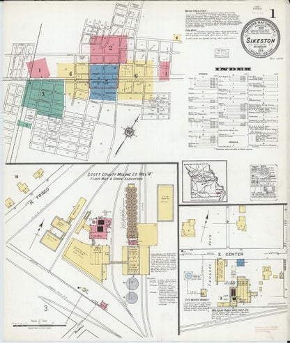 Sanborn Fire Insurance Map from Sikeston, Scott County, Missouri (1919), Sheet #0001 - Complete Map Set gallery image, historic Sanborn map, vintage wall art, Missouri Missouri