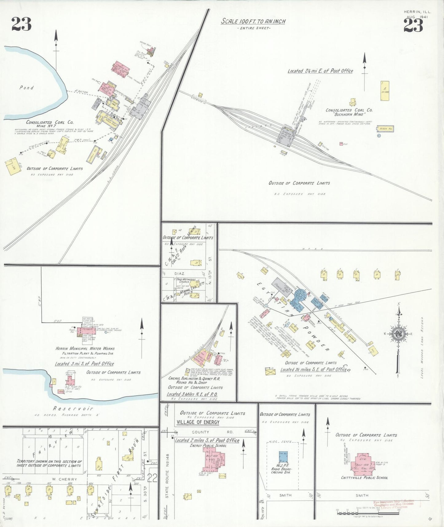 Sanborn Fire Insurance Map from Herrin, Williamson County, Illinois (1941), Sheet #0023 - Complete Map Set gallery image, historic Sanborn map, vintage wall art, Illinois Illinois