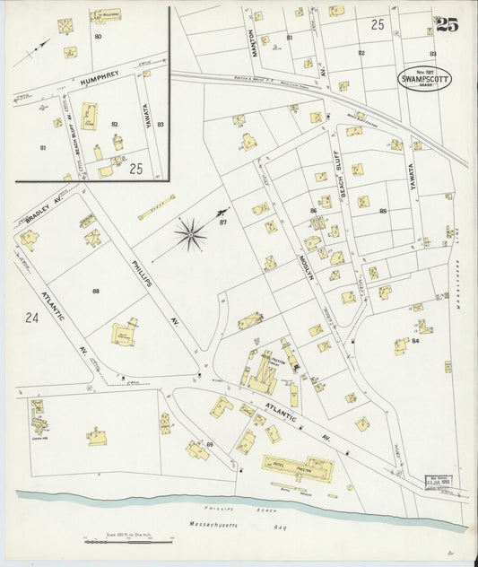 Sanborn Fire Insurance Map from Swampscott, Essex County, Massachusetts (1907), Sheet #0025 - Historic Sanborn Fire Insurance Map Print, vintage old map wall art, antique decor, genealogy gift, Massachusetts Massachusetts map