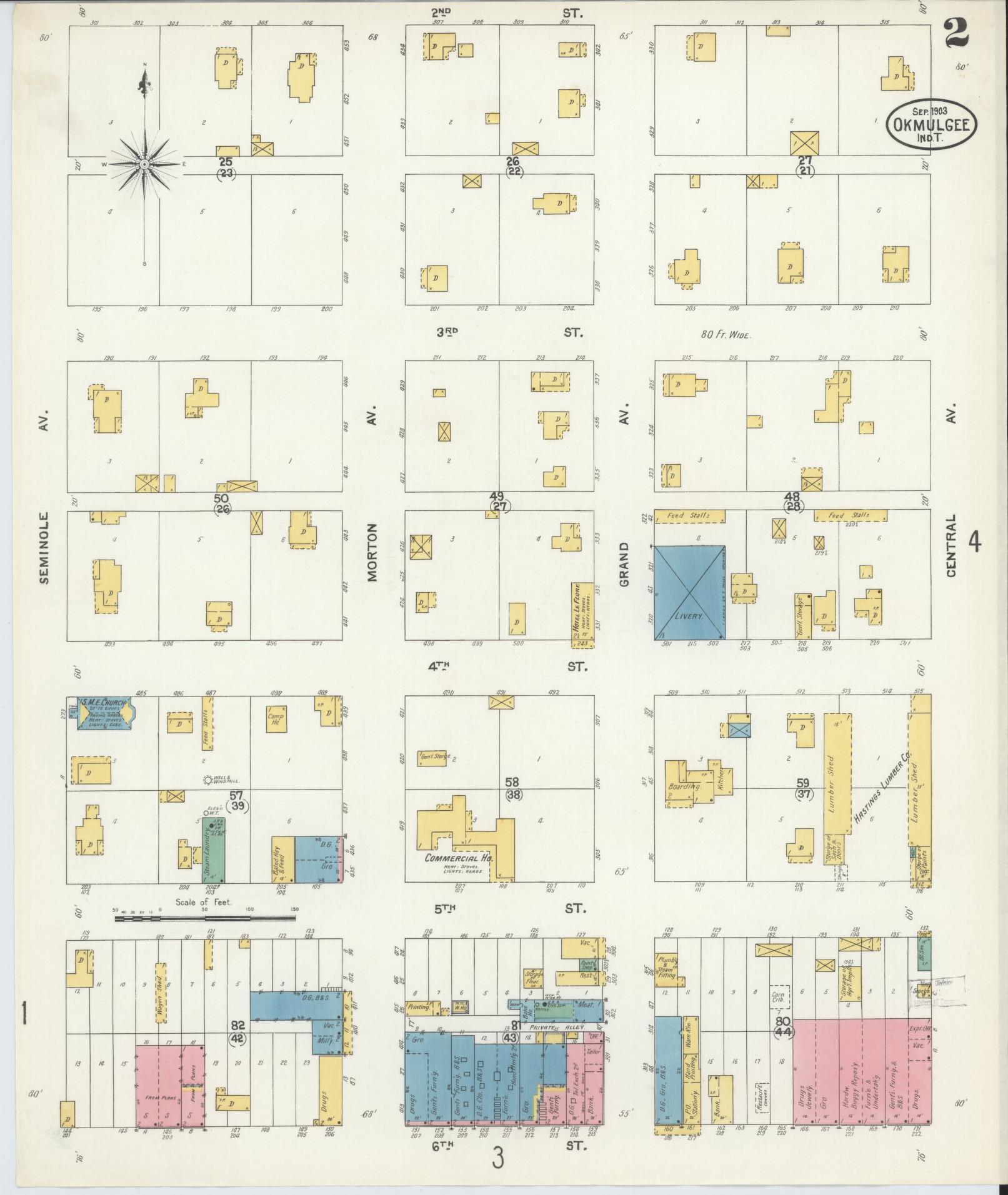Sanborn Fire Insurance Map from Okmulgee, Okmulgee County, Oklahoma (1903), Sheet #0002 - Historic Sanborn Fire Insurance Map Print, vintage old map wall art, antique decor, genealogy gift, Oklahoma Oklahoma map