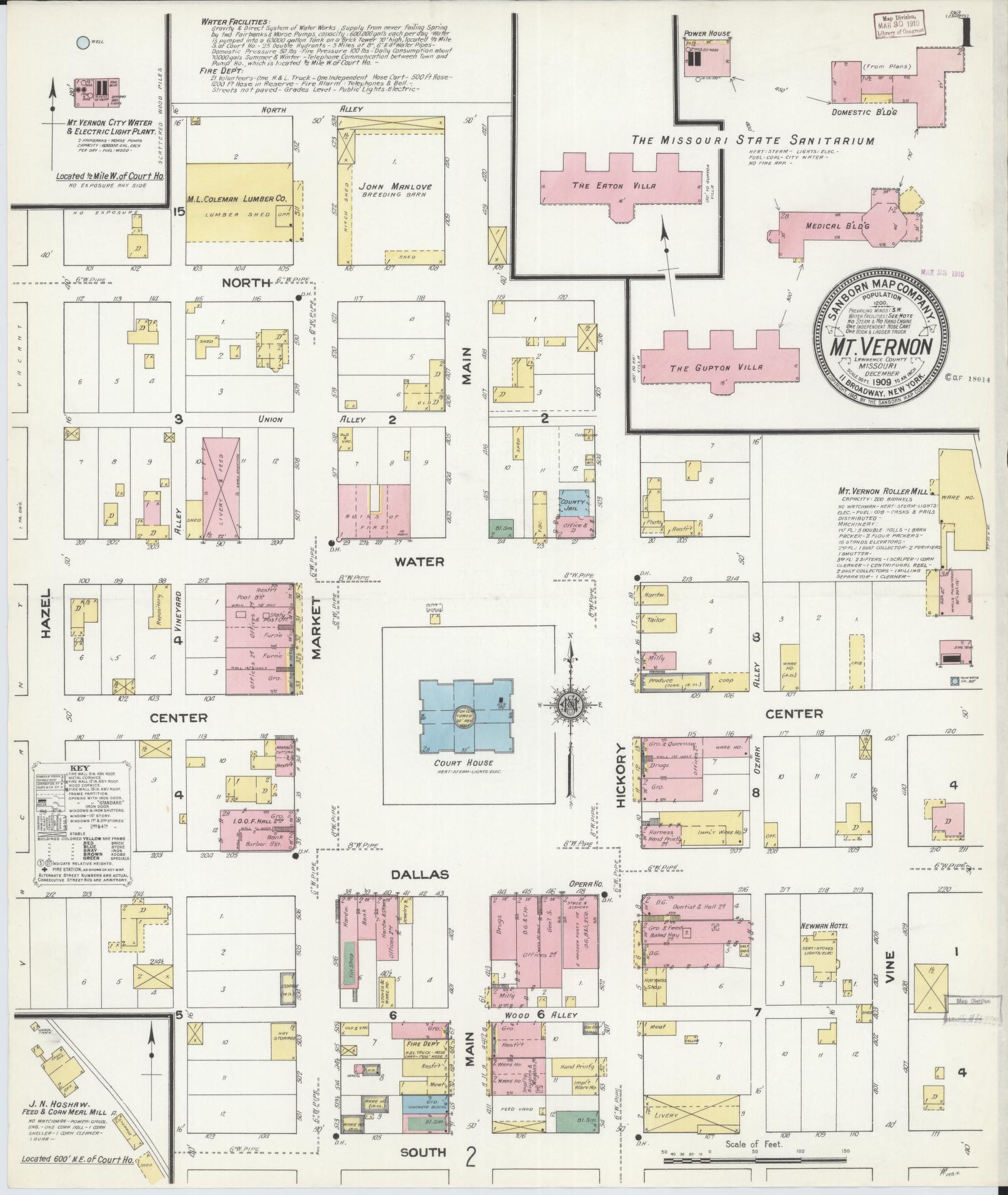 Sanborn Fire Insurance Map from Mount Vernon, Lawrence County, Missouri (1909), Sheet #0001 - Historic Sanborn Fire Insurance Map Print, vintage old map wall art, antique decor, genealogy gift, Missouri Missouri map