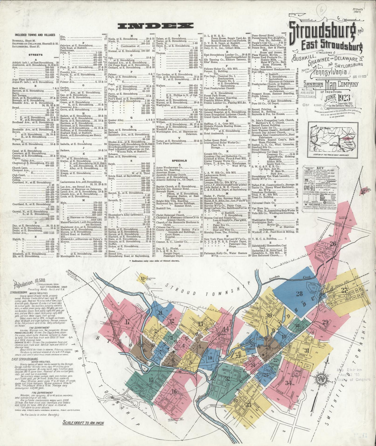 Sanborn Fire Insurance Map from Stroudsburg, Monroe County, Pennsylvania (1923), Sheet #0001 - Complete Map Set gallery image, historic Sanborn map, vintage wall art, Pennsylvania Pennsylvania