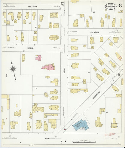 Sanborn Fire Insurance Map from Potsdam, St. Lawrence County, New York (1910), Sheet #0008 - Complete Map Set gallery image, historic Sanborn map, vintage wall art, New York New York