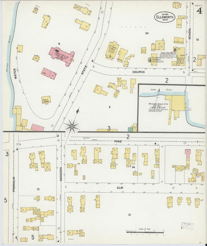 Sanborn Fire Insurance Map from Ellsworth, Hancock County, Maine (1901), Sheet #0004 - Complete Map Set gallery image, historic Sanborn map, vintage wall art, Maine Maine