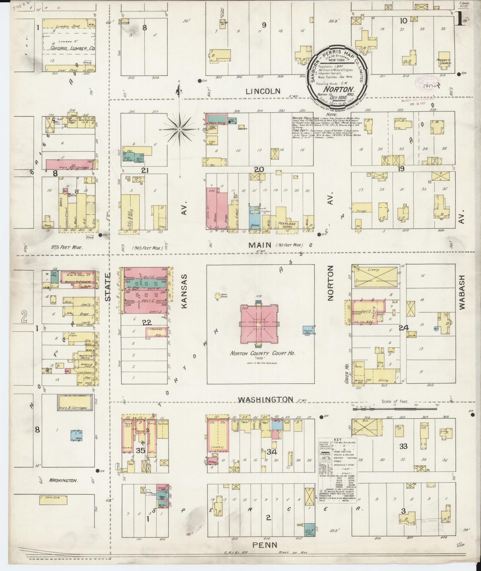 Sanborn Fire Insurance Map from Norton, Norton County, Kansas (1893), Sheet #0001 - Complete Map Set gallery image, historic Sanborn map, vintage wall art, Kansas Kansas