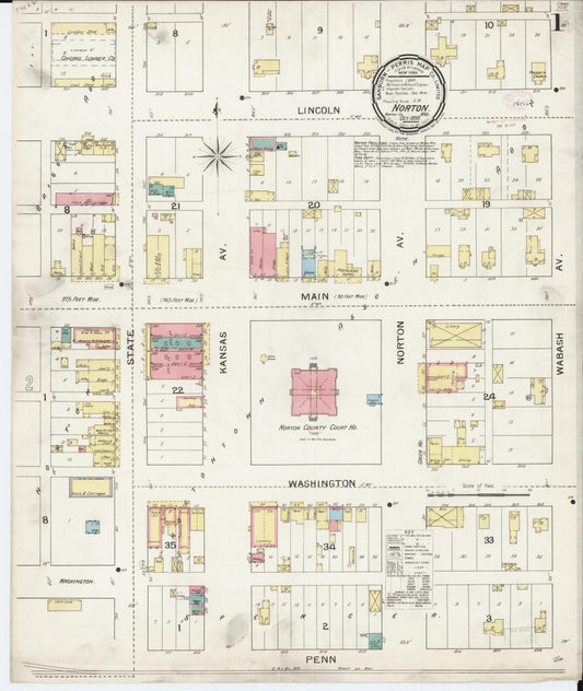 Sanborn Fire Insurance Map from Norton, Norton County, Kansas (1893), Sheet #0001 - Complete Map Set gallery image, historic Sanborn map, vintage wall art, Kansas Kansas
