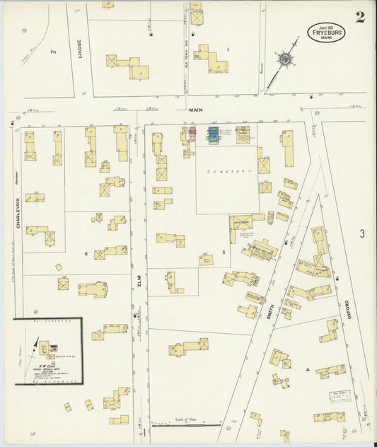 Sanborn Fire Insurance Map from Fryeburg, Oxford County, Maine (1911), Sheet #0002 - Historic Sanborn Fire Insurance Map Print, vintage old map wall art, antique decor, genealogy gift, Maine Maine map