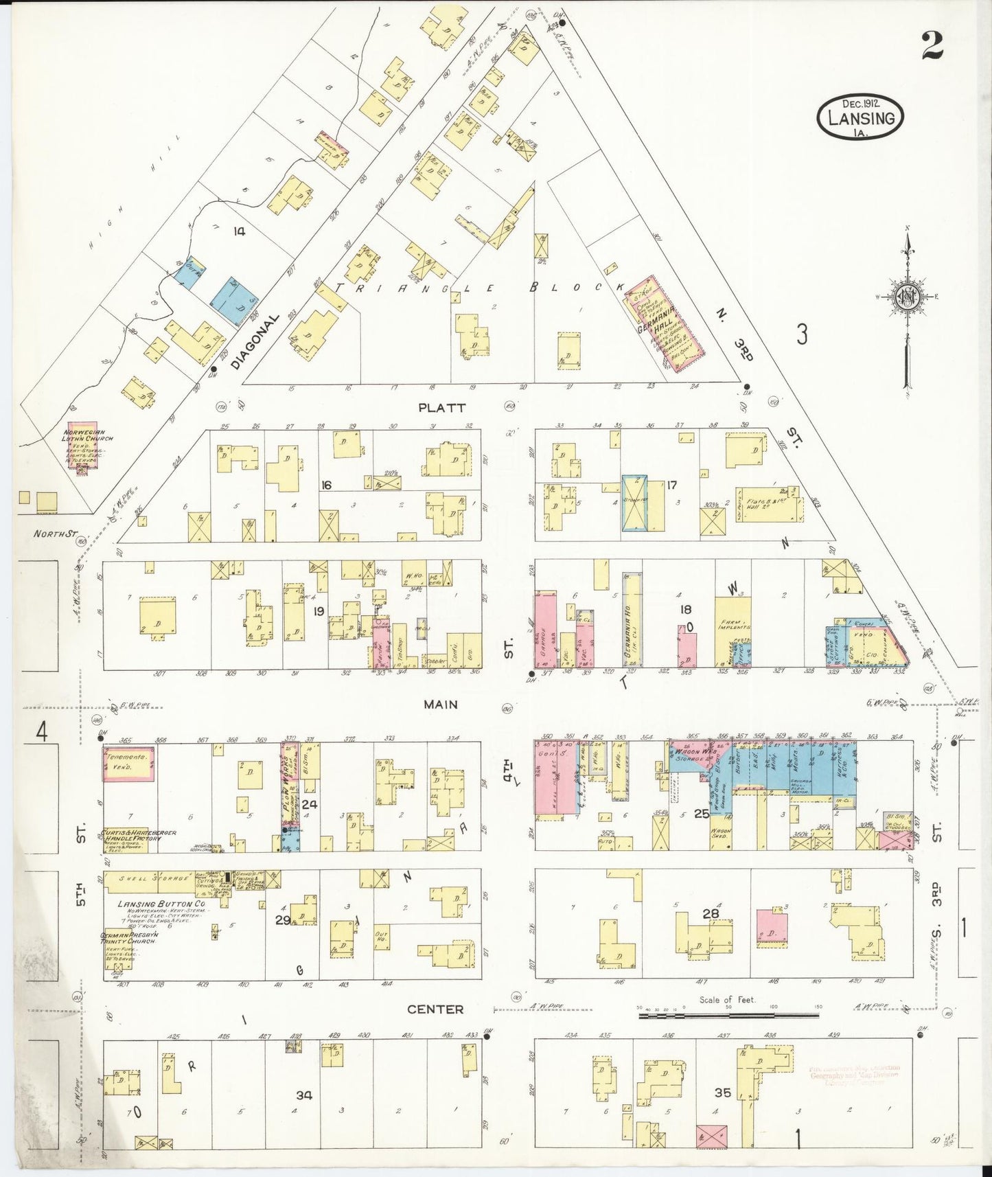 Sanborn Fire Insurance Map from Lansing, Allamakee County, Iowa (1912), Sheet #0002 - Historic Sanborn Fire Insurance Map Print, vintage old map wall art