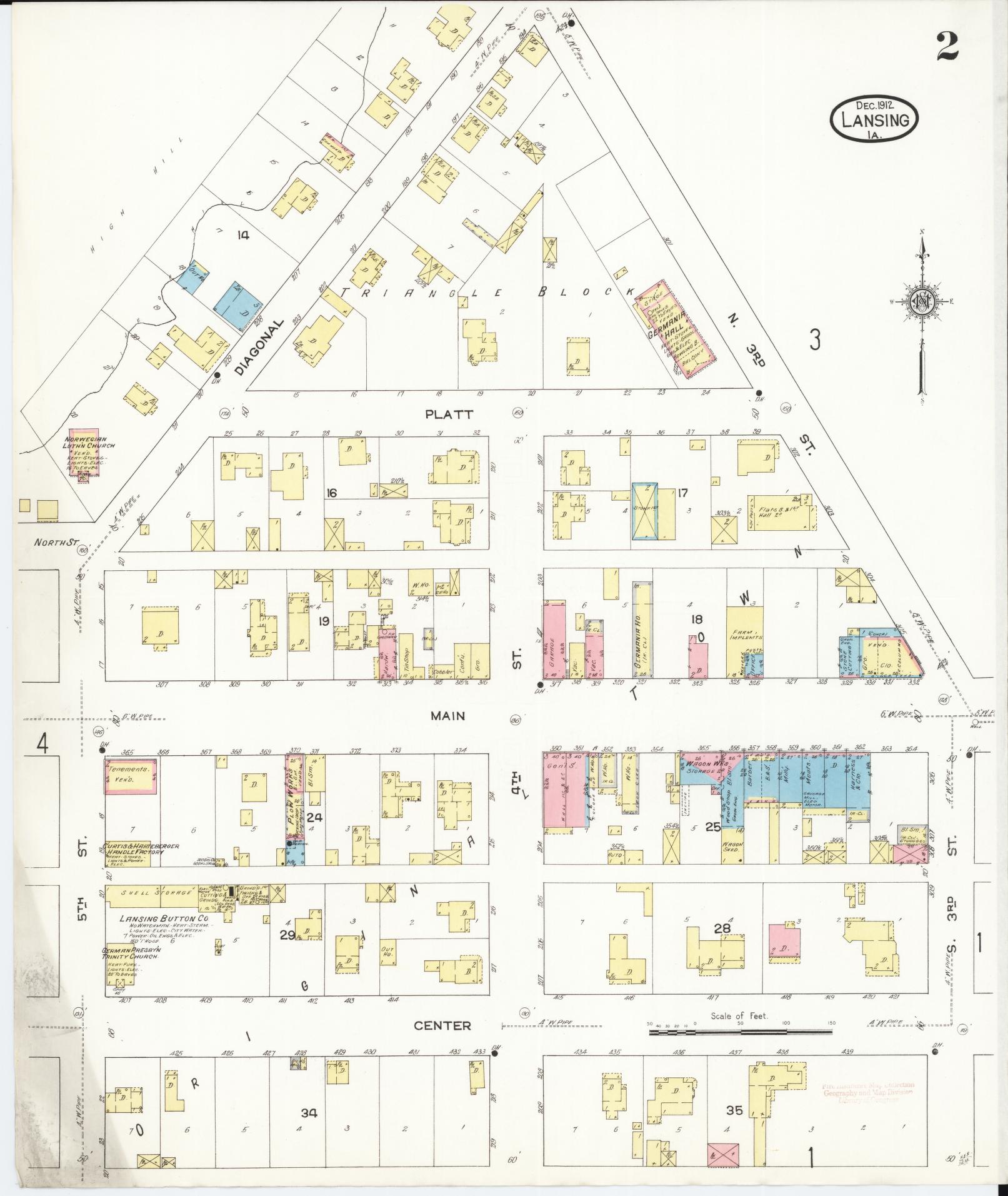 Sanborn Fire Insurance Map from Lansing, Allamakee County, Iowa (1912), Sheet #0002 - Historic Sanborn Fire Insurance Map Print, vintage old map wall art