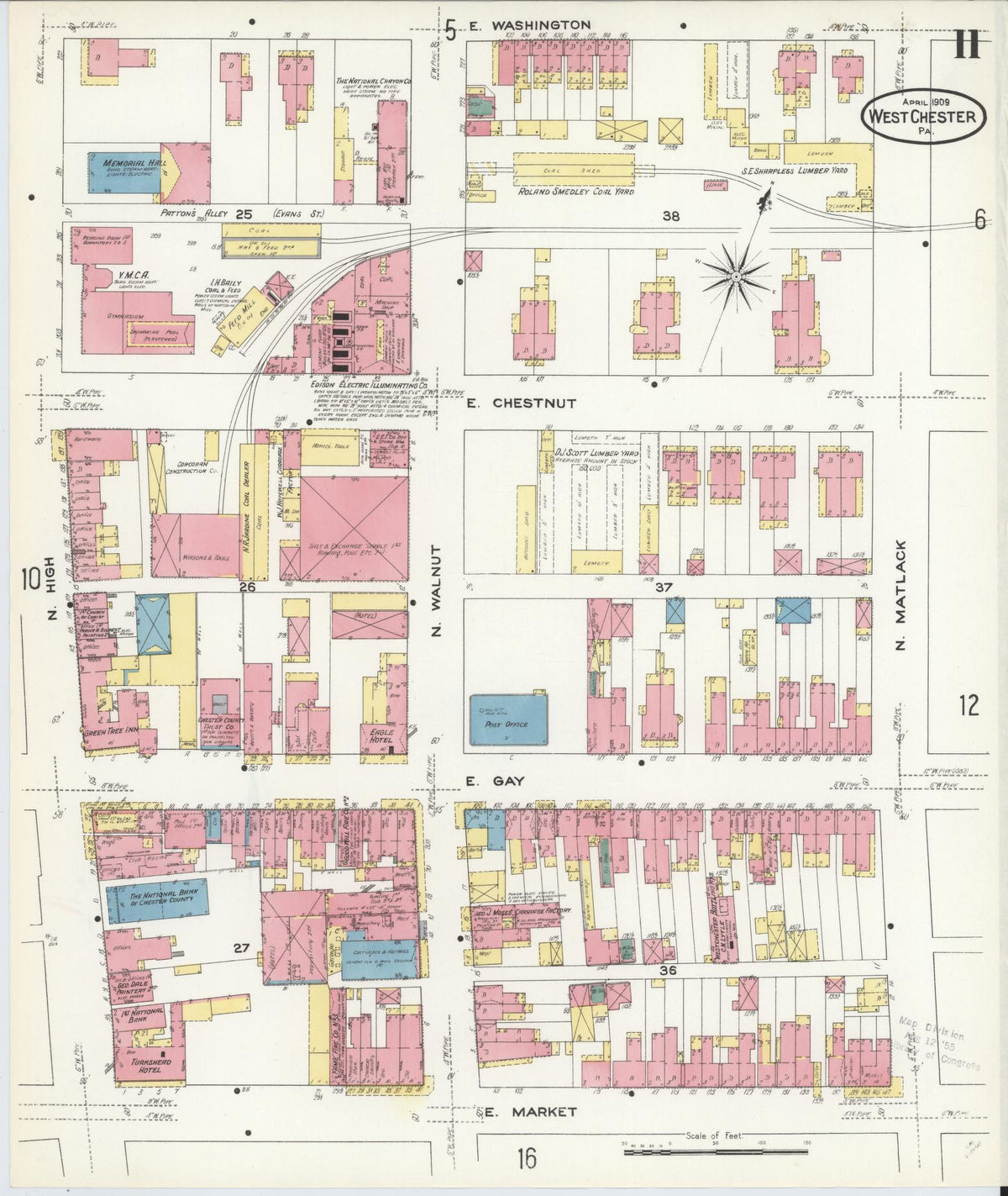 Sanborn Fire Insurance Map from West Chester, Chester County, Pennsylvania (1909), Sheet #0011 - Historic Sanborn Fire Insurance Map Print, vintage old map wall art, antique decor, genealogy gift, Pennsylvania Pennsylvania map