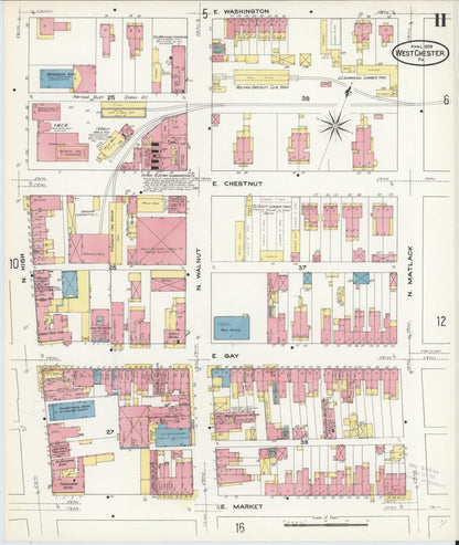 Sanborn Fire Insurance Map from West Chester, Chester County, Pennsylvania (1909), Sheet #0011 - Historic Sanborn Fire Insurance Map Print, vintage old map wall art, antique decor, genealogy gift, Pennsylvania Pennsylvania map
