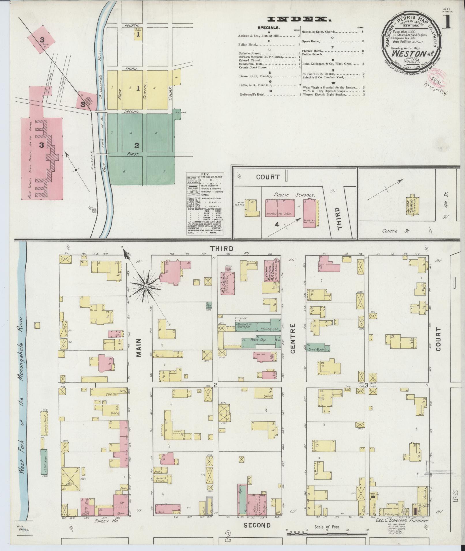 Sanborn Fire Insurance Map from Weston, Lewis County, West Virginia (1894), Sheet #0001 - Complete Map Set gallery image, historic Sanborn map, vintage wall art, West Virginia West Virginia