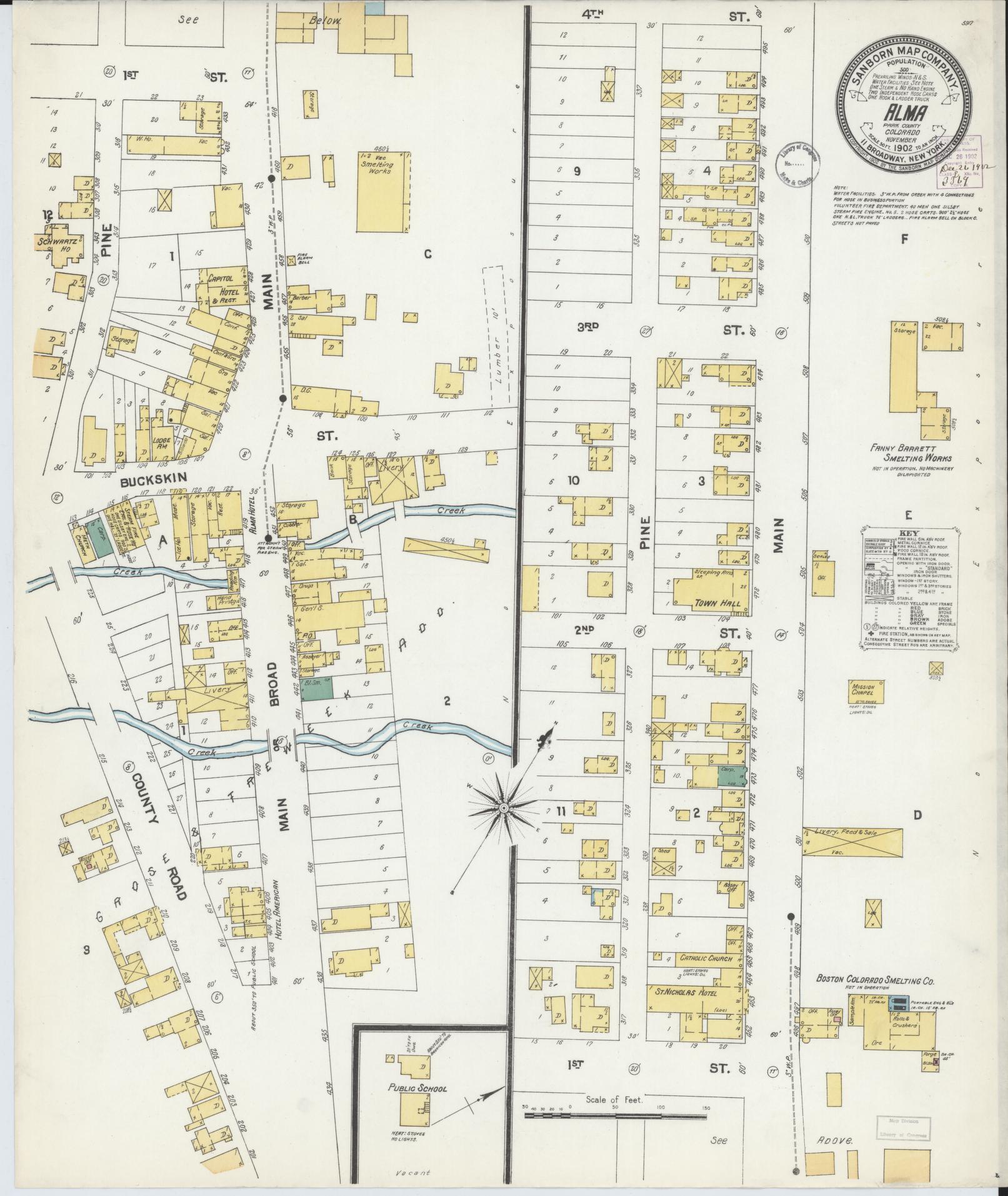 Sanborn Fire Insurance Map from Alma, Park County, Colorado (1902), Sheet #0001 - Historic Sanborn Fire Insurance Map Print, vintage old map wall art, antique decor, genealogy gift, Colorado Colorado map
