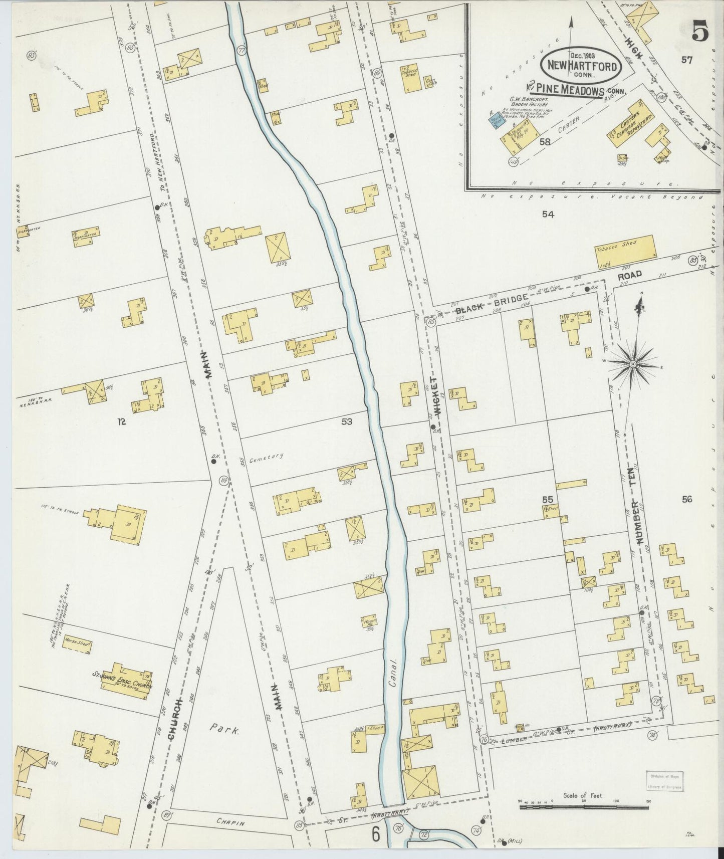 Sanborn Fire Insurance Map from New Hartford, Litchfield County, Connecticut (1903), Sheet #0005 - Complete Map Set gallery image, historic Sanborn map, vintage wall art, Connecticut Connecticut