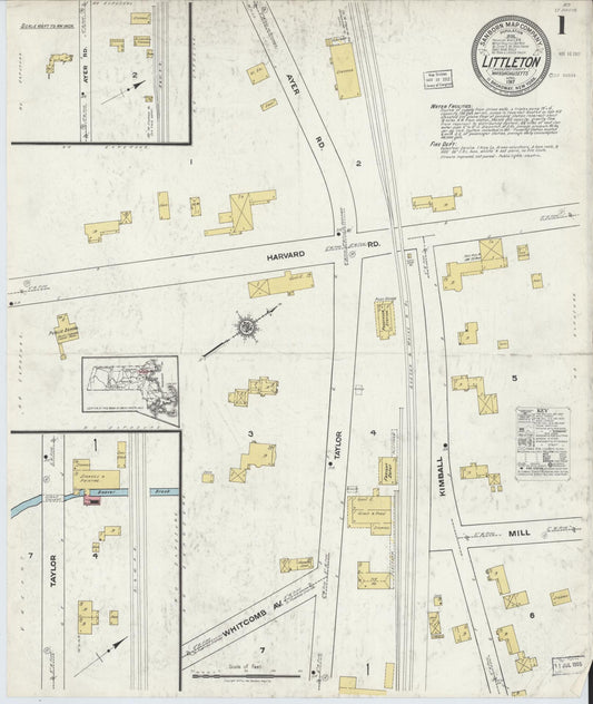 Sanborn Fire Insurance Map from Littleton, Middlesex County, Massachusetts (1917), Sheet #0001 - Complete Map Set gallery image, historic Sanborn map, vintage wall art, Massachusetts Massachusetts