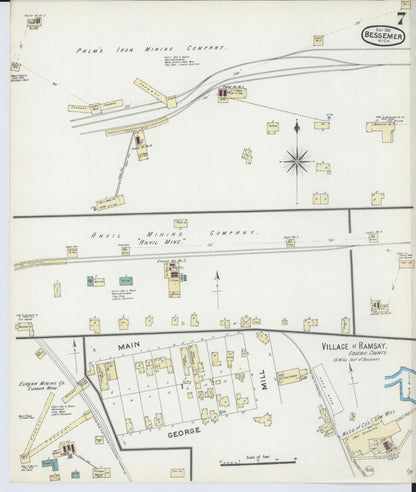 Sanborn Fire Insurance Map from Bessemer, Gogebic County, Michigan (1891), Sheet #0007 - Complete Map Set gallery image, historic Sanborn map, vintage wall art, Michigan Michigan