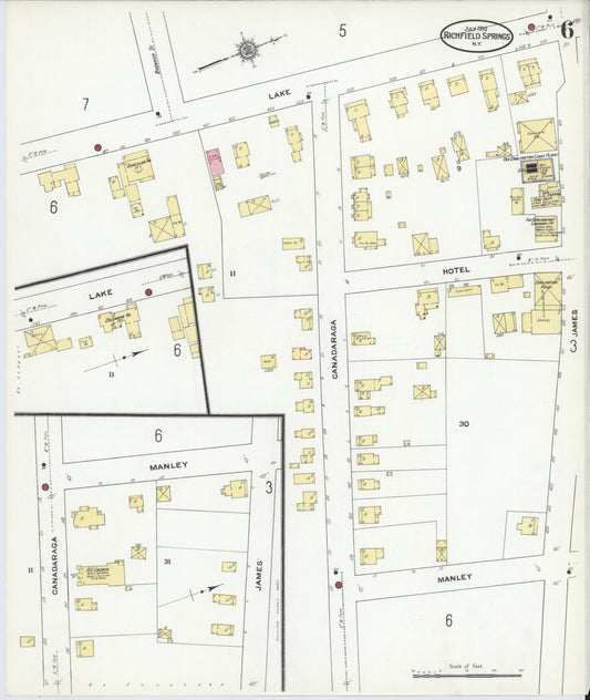 Sanborn Fire Insurance Map from Richfield Springs, Otsego County, New York (1910), Sheet #0006 - Historic Sanborn Fire Insurance Map Print, vintage old map wall art, antique decor, genealogy gift, New York New York map