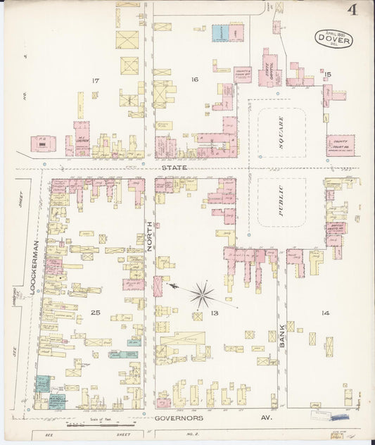 Sanborn Fire Insurance Map from Dover, Kent County, Delaware (1885), Sheet #0004 - Historic Sanborn Fire Insurance Map Print, vintage old map wall art, antique decor, genealogy gift, Delaware Delaware map