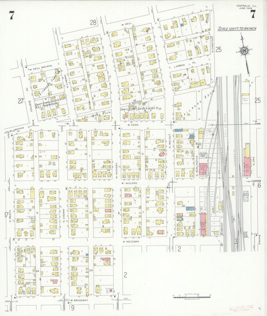 Sanborn Fire Insurance Map from Centralia, Marion, Clinton, Jefferson, and Washington Counties, Illinois (1938), Sheet #0007 - Historic Sanborn Fire Insurance Map Print, vintage old map wall art, antique decor, genealogy gift, Illinois Illinois map