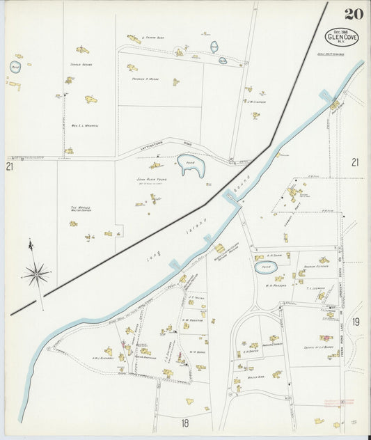 Sanborn Fire Insurance Map from Glen Cove, Nassau County, New York (1908), Sheet #0020 - Historic Sanborn Fire Insurance Map Print, vintage old map wall art, antique decor, genealogy gift, New York New York map