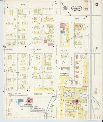 Sanborn Fire Insurance Map from Dowagiac, Cass County, Michigan (1913), Sheet #0012 - Complete Map Set gallery image, historic Sanborn map, vintage wall art, Michigan Michigan