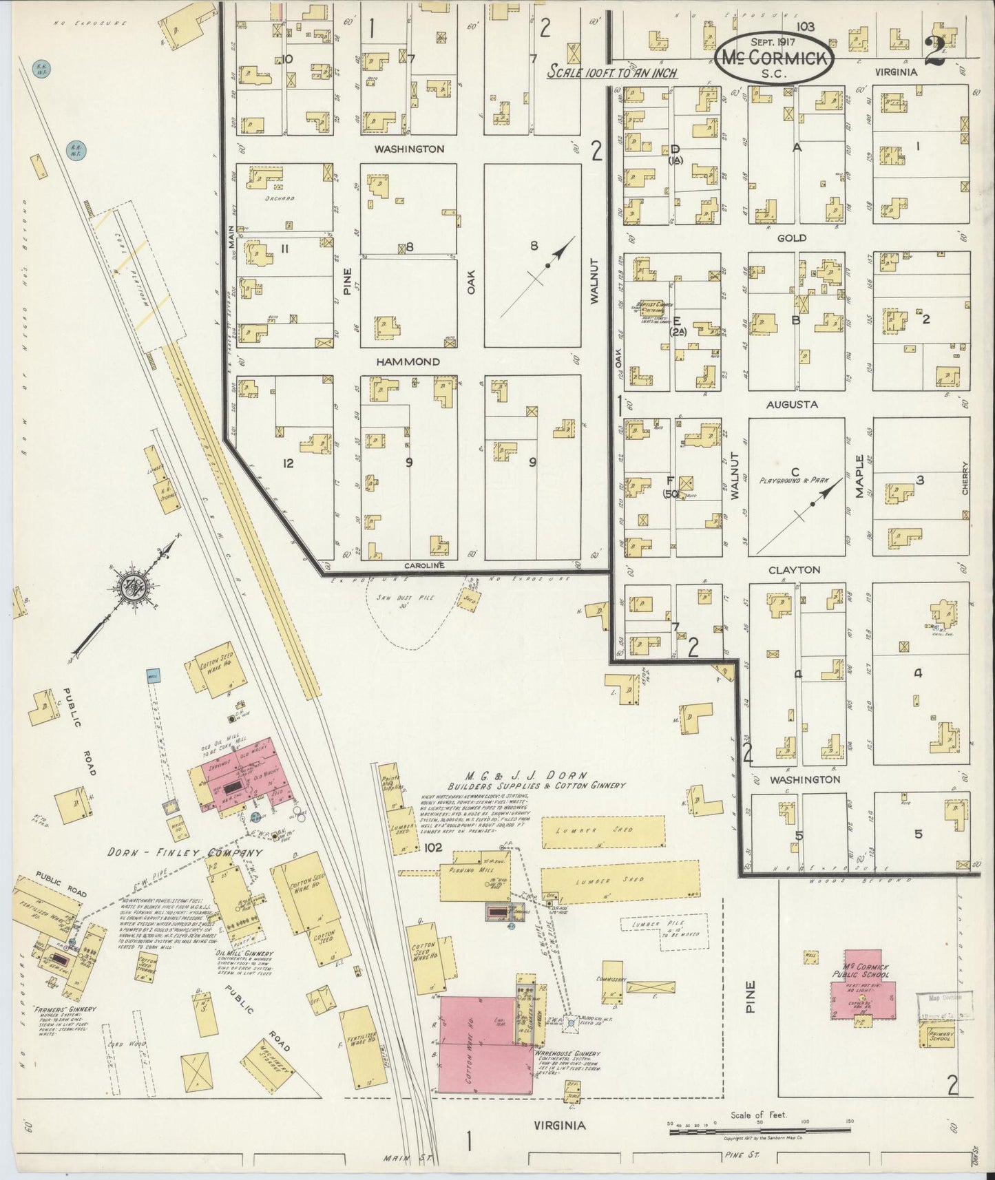 Sanborn Fire Insurance Map from McCormick, McCormick County, South Carolina (1917), Sheet #0002 - Complete Map Set gallery image, historic Sanborn map, vintage wall art, South Carolina South Carolina
