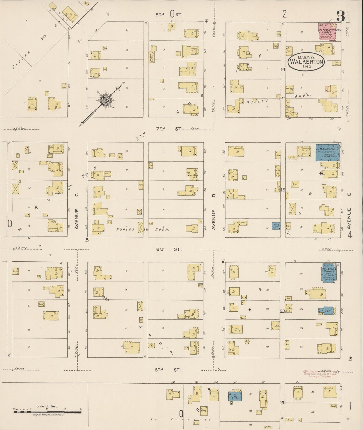 Sanborn Fire Insurance Map from Walkerton, Saint Joseph County, Indiana (1922), Sheet #0003 - Complete Map Set gallery image, historic Sanborn map, vintage wall art, Indiana Indiana