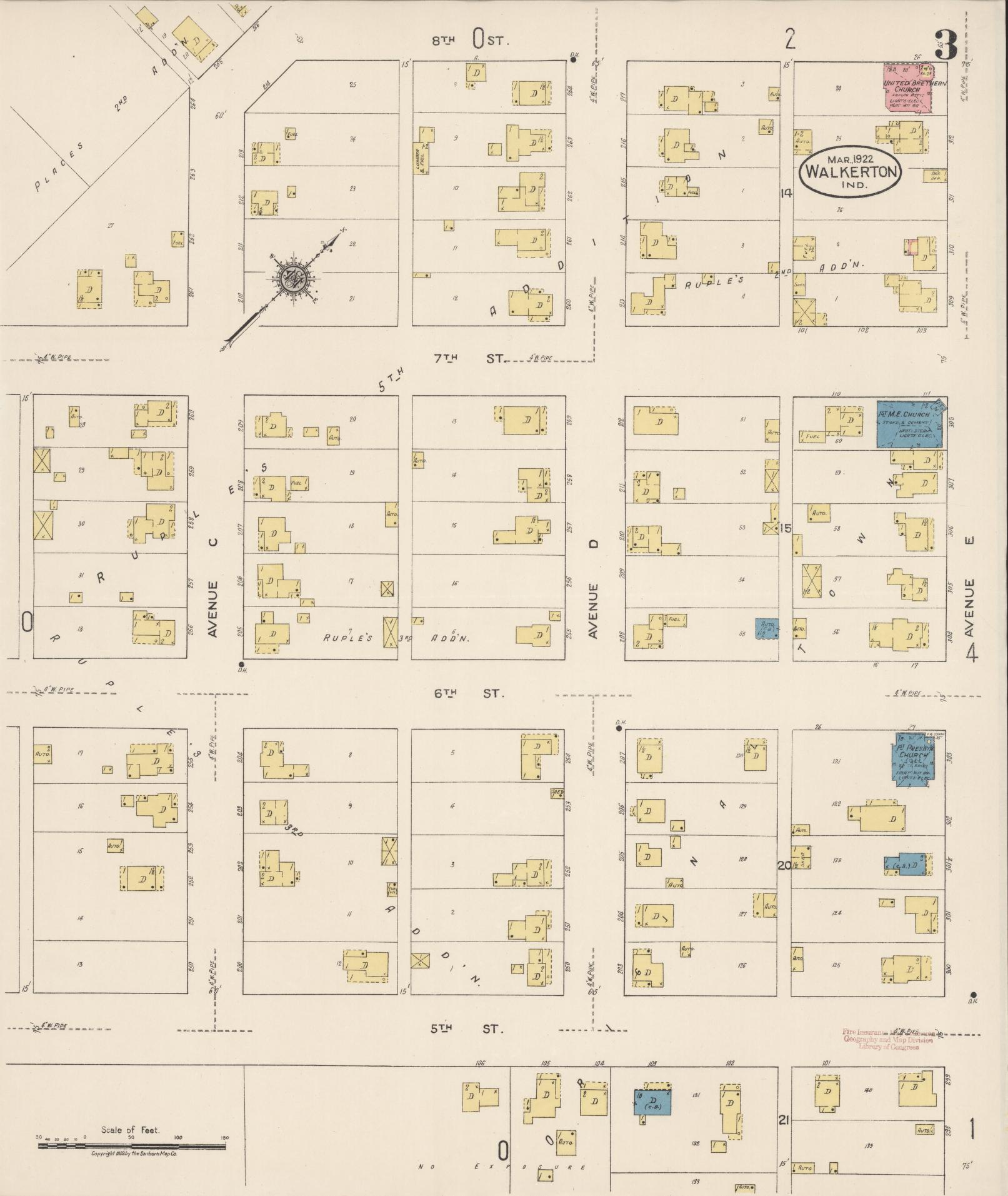 Sanborn Fire Insurance Map from Walkerton, Saint Joseph County, Indiana (1922), Sheet #0003 - Complete Map Set gallery image, historic Sanborn map, vintage wall art, Indiana Indiana
