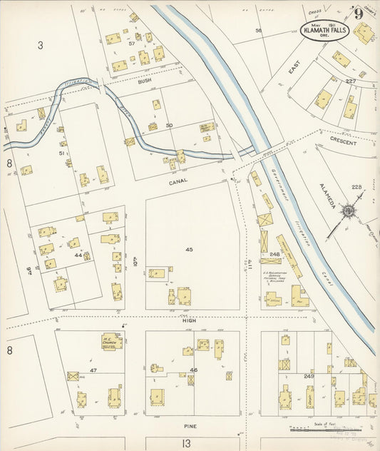 Sanborn Fire Insurance Map from Klamath Falls, Klamath County, Oregon (1911), Sheet #0009 - Historic Sanborn Fire Insurance Map Print, vintage old map wall art, antique decor, genealogy gift, Oregon Oregon map
