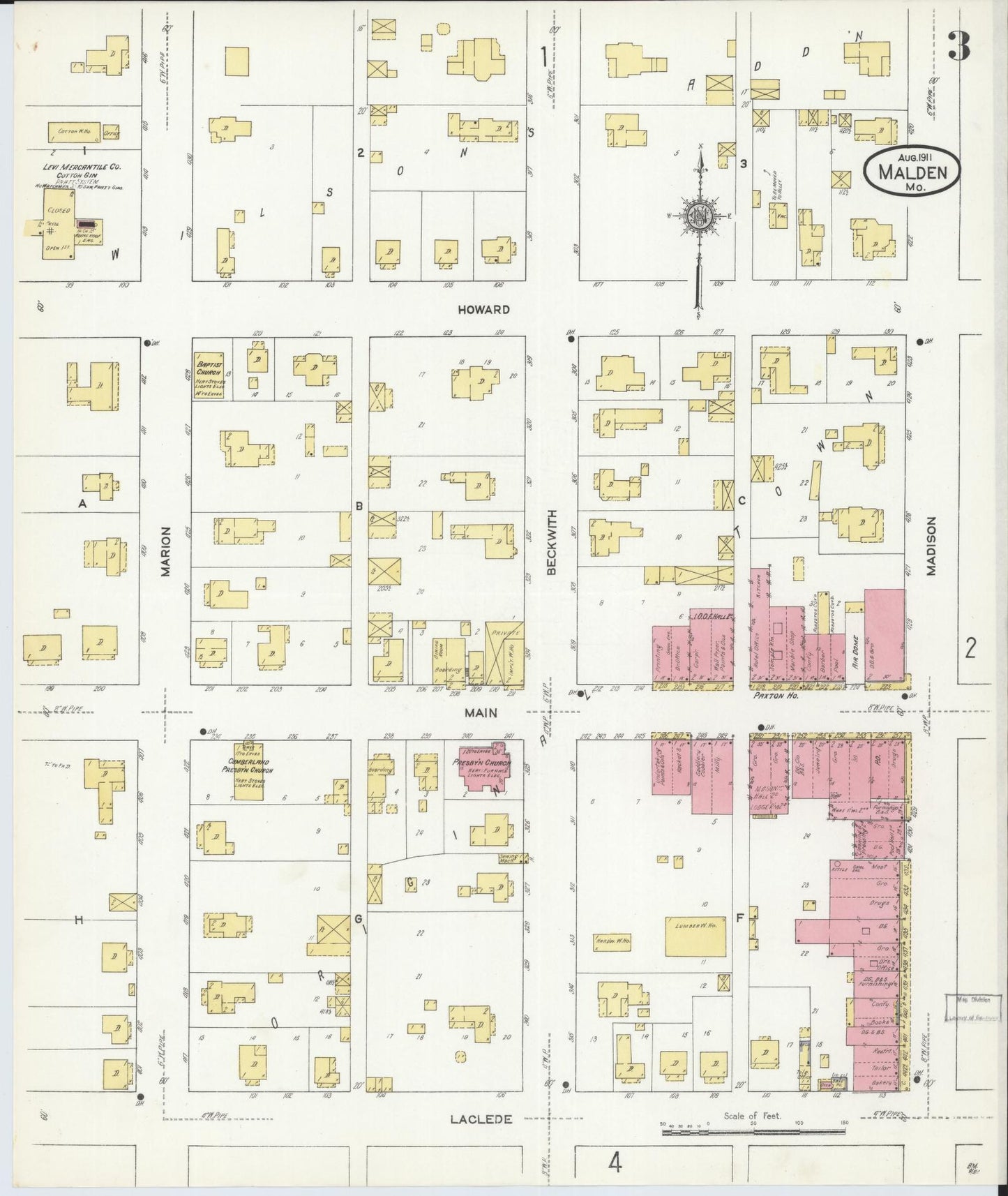 Sanborn Fire Insurance Map from Malden, Dunklin County, Missouri (1911), Sheet #0003 - Historic Sanborn Fire Insurance Map Print, vintage old map wall art, antique decor, genealogy gift, Missouri Missouri map