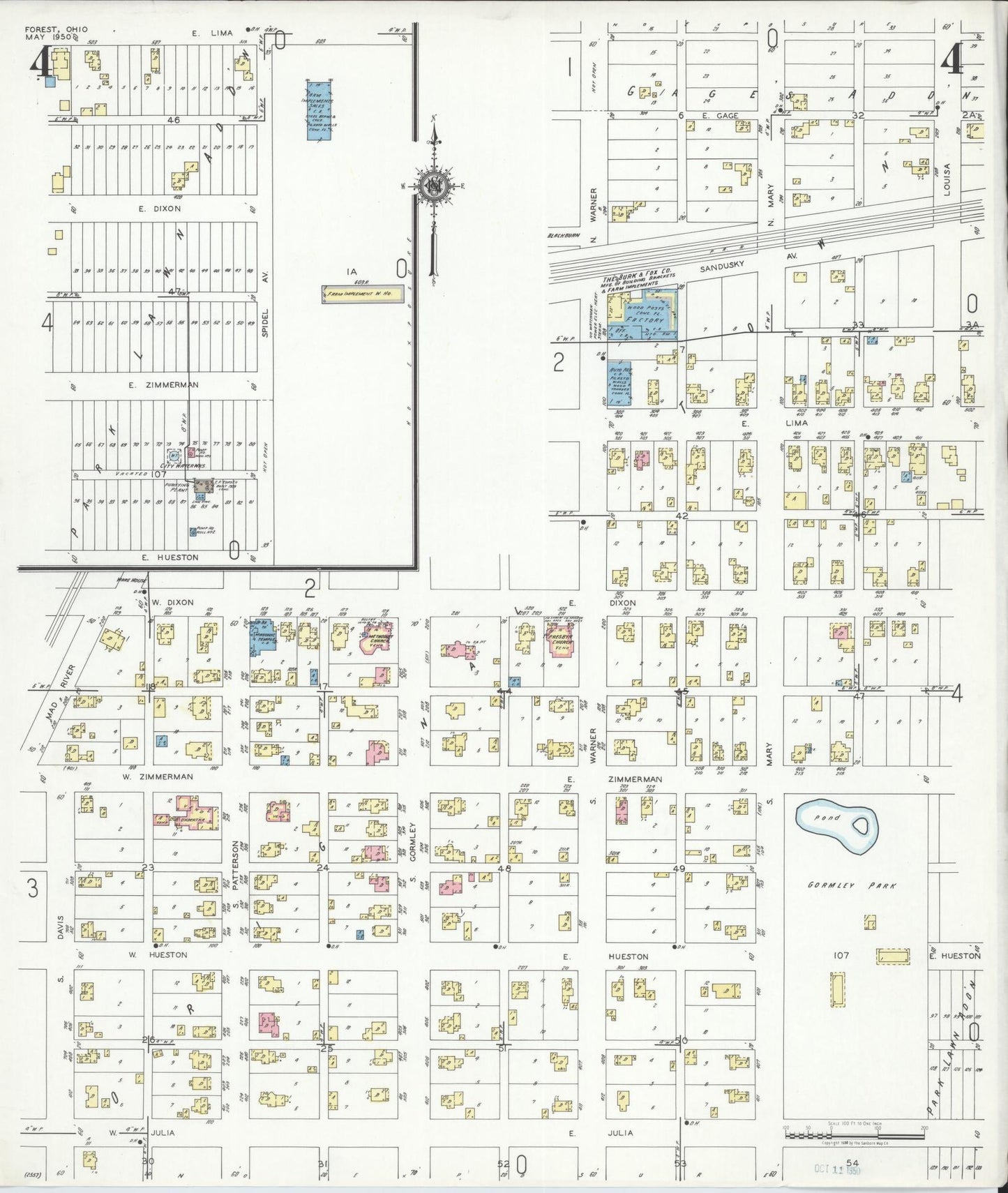 Sanborn Fire Insurance Map from Forest, Hardin County, Ohio (1950), Sheet #0004 - Historic Sanborn Fire Insurance Map Print, vintage old map wall art, antique decor, genealogy gift, Ohio Ohio map
