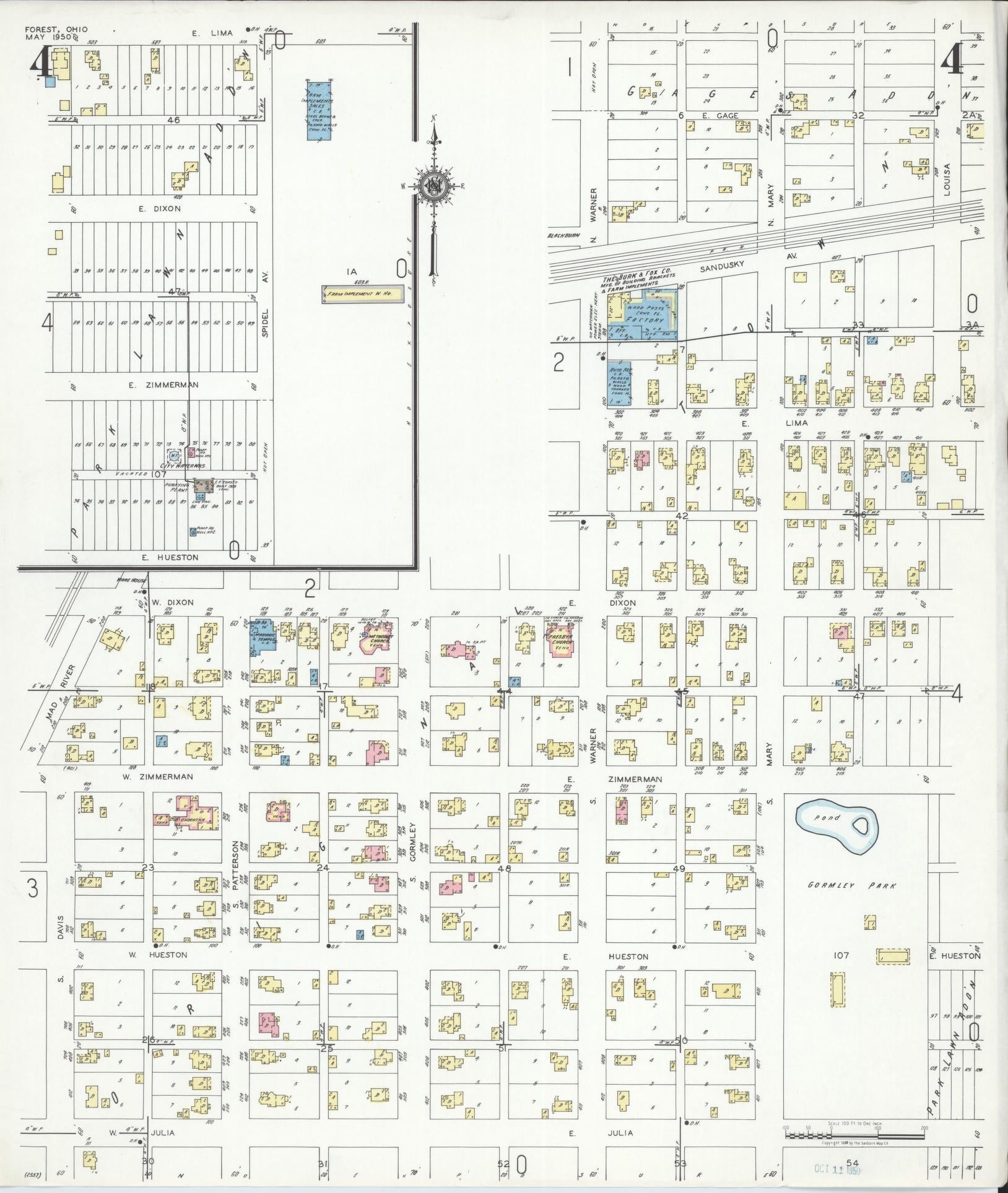 Sanborn Fire Insurance Map from Forest, Hardin County, Ohio (1950), Sheet #0004 - Historic Sanborn Fire Insurance Map Print, vintage old map wall art, antique decor, genealogy gift, Ohio Ohio map