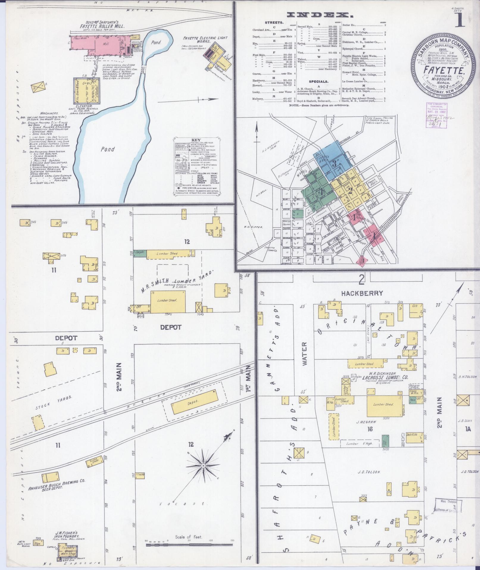 Sanborn Fire Insurance Map from Fayette, Howard County, Missouri (1902), Sheet #0001 - Complete Map Set gallery image, historic Sanborn map, vintage wall art, Missouri Missouri