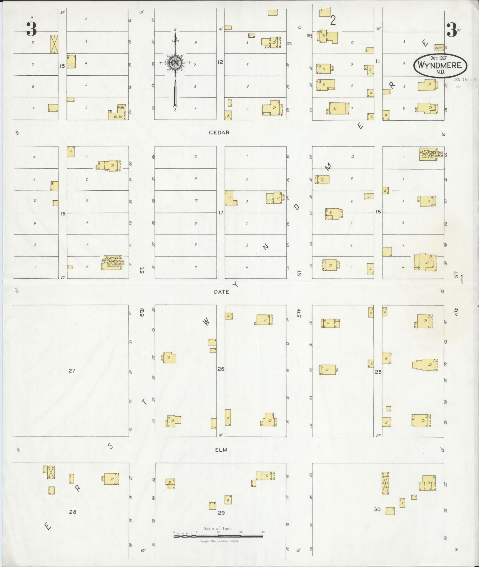 Sanborn Fire Insurance Map from Wyndmere, Richland County, North Dakota (1927), Sheet #0003 - Historic Sanborn Fire Insurance Map Print, vintage old map wall art, antique decor, genealogy gift, North Dakota North Dakota map