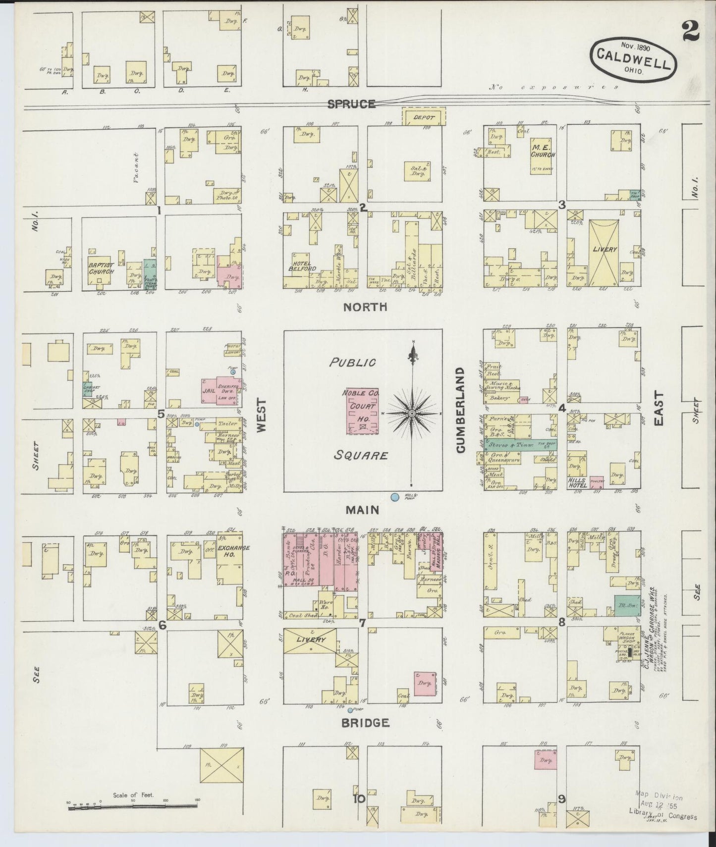 Sanborn Fire Insurance Map from Caldwell, Noble County, Ohio (1890), Sheet #0002 - Historic Sanborn Fire Insurance Map Print, vintage old map wall art, antique decor, genealogy gift, Ohio Ohio map